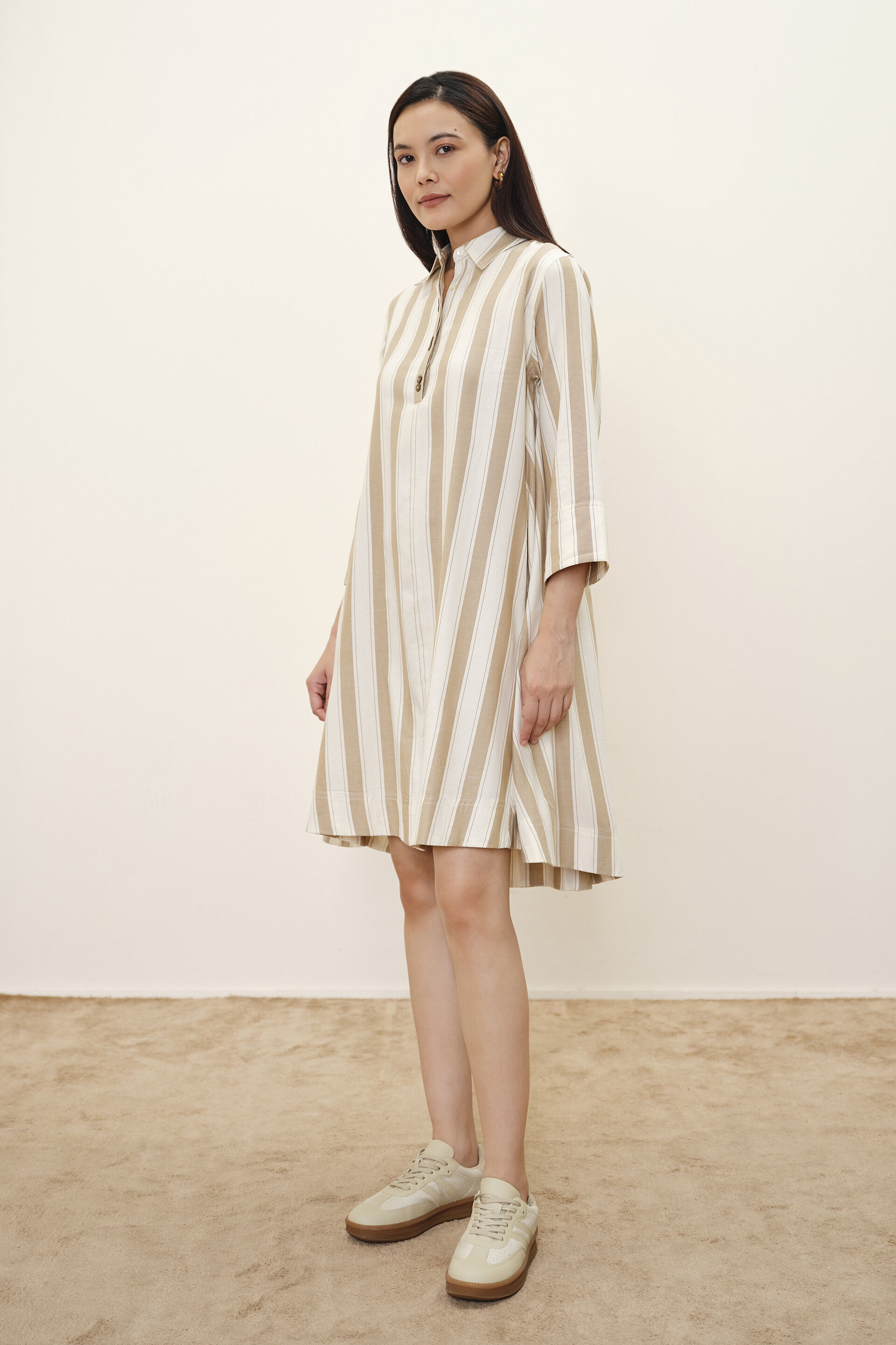 Winona Striped Dress, Beige, image 6